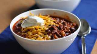 Slow Cooker Chili: A bowl of beef chili with cheese on top