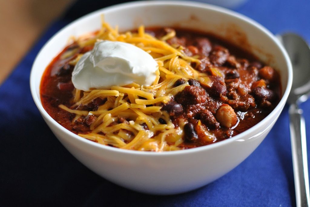 Yummy cheese toppings on slow cooker beef chili