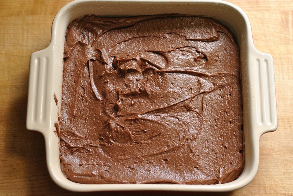 Chocolate Brownies Batter in pan