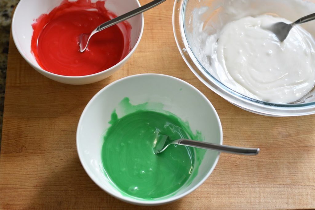 Bowls of colored icing