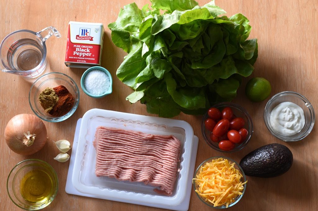 Keto Lettuce Turkey Taco - Ingredients with Toppings
