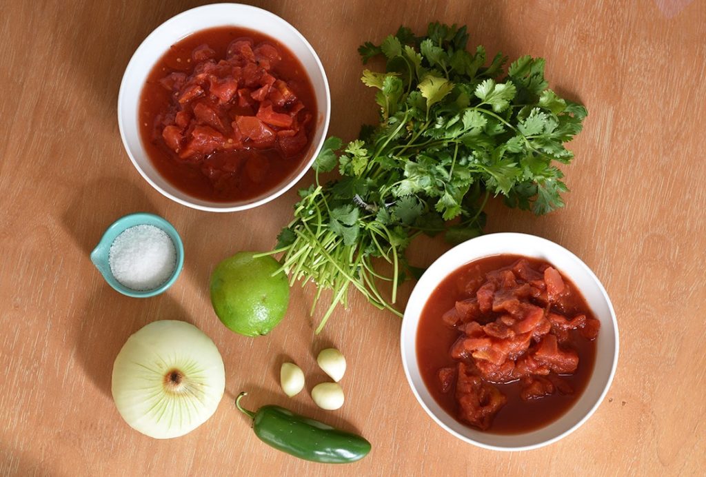 Ingredients for salsa recipe. Read the text below.
