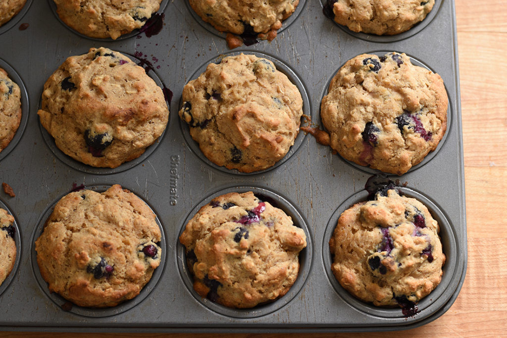 Baked blueberry muffins in tin