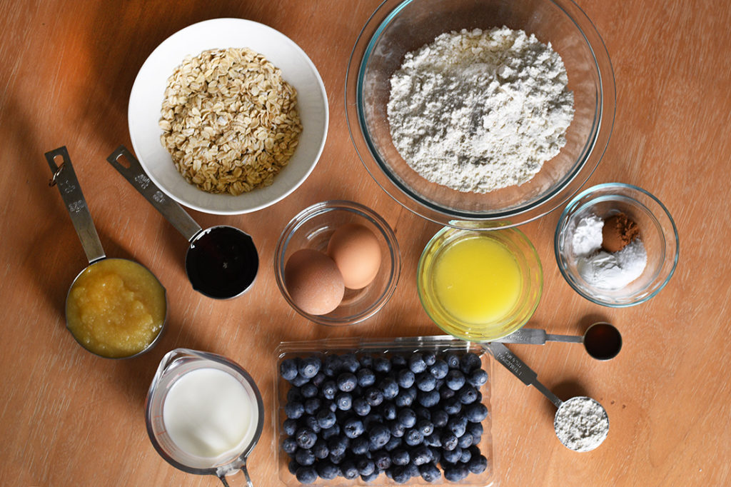 Ingredients for Healthy Gluten Free Blueberry Muffins, see text below for details