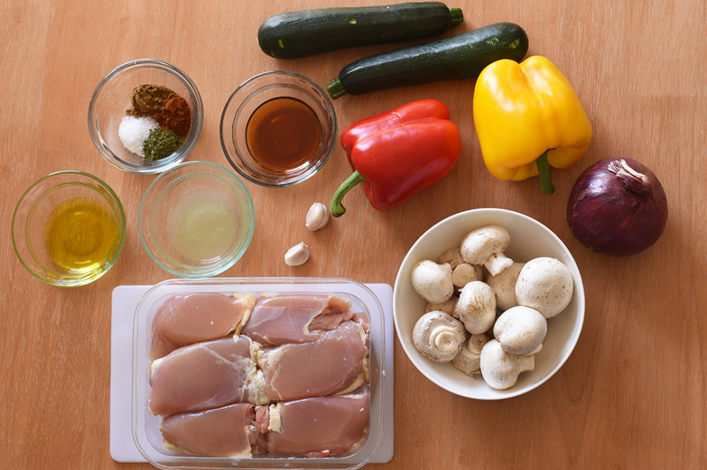 Ingredients for the chicken kebabs. See the text below.
