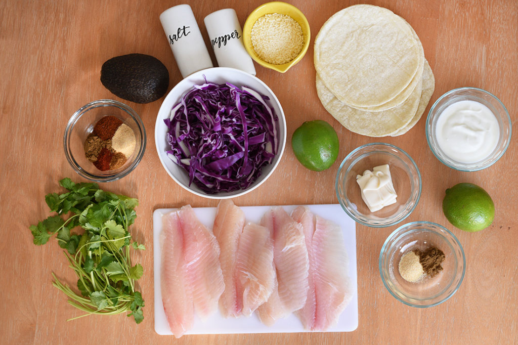 ingredients for fish tacos, see text for details