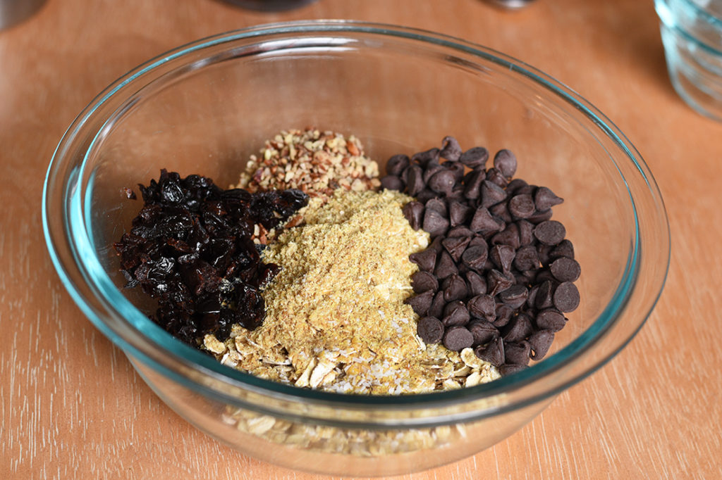 No Bake Energy Bites: Dry ingredients in a bowl ready to mix