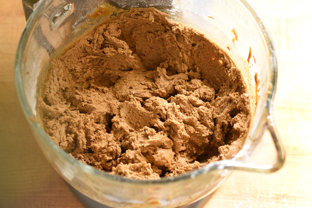 dry and wet ingredients combine for the dough