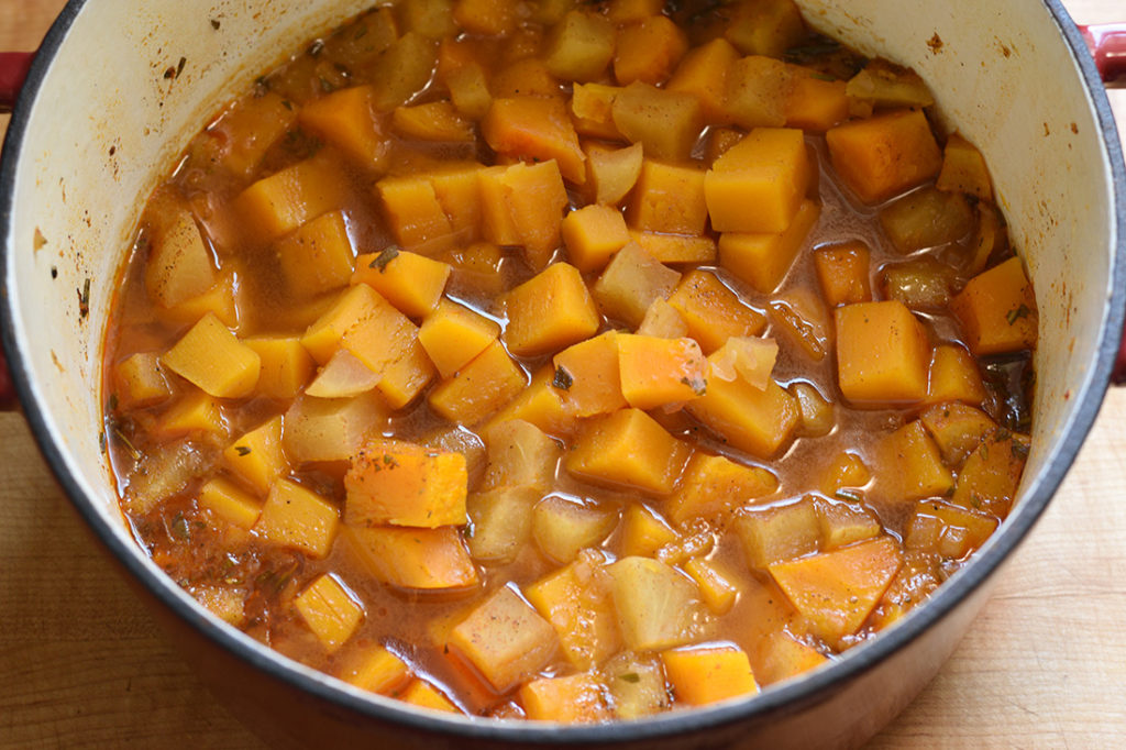 Simmer butternut squash for the soup
