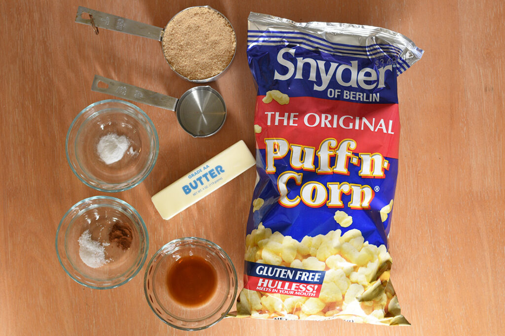 Ingredients for Caramel Corn Puffs (see text for details)