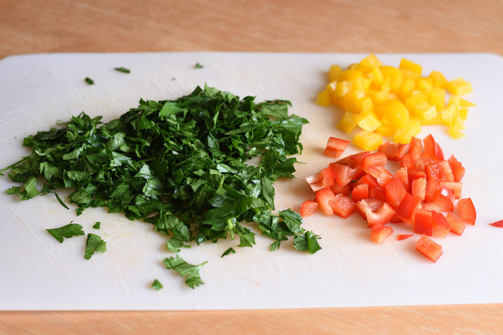 ingredients for coating on the chopping board