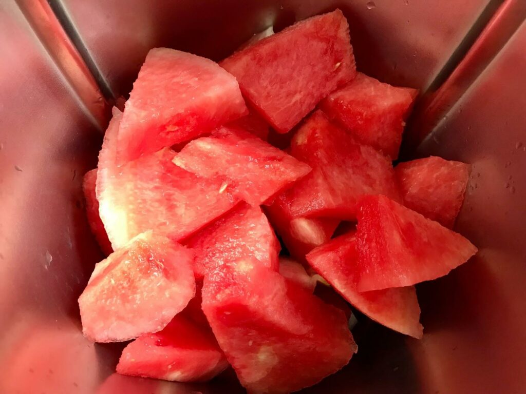 Cubed watermelon in processor