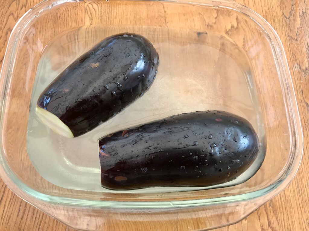 Eggplants soaked in water