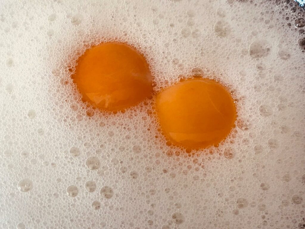 Egg yolks added into egg whites